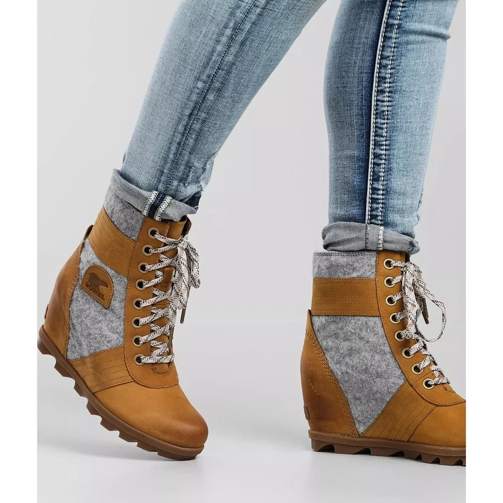 SOREL® (Women's 5.5) LEXIE™ WEDGE FELT Waterproof Ankle Boot in Camel - $169